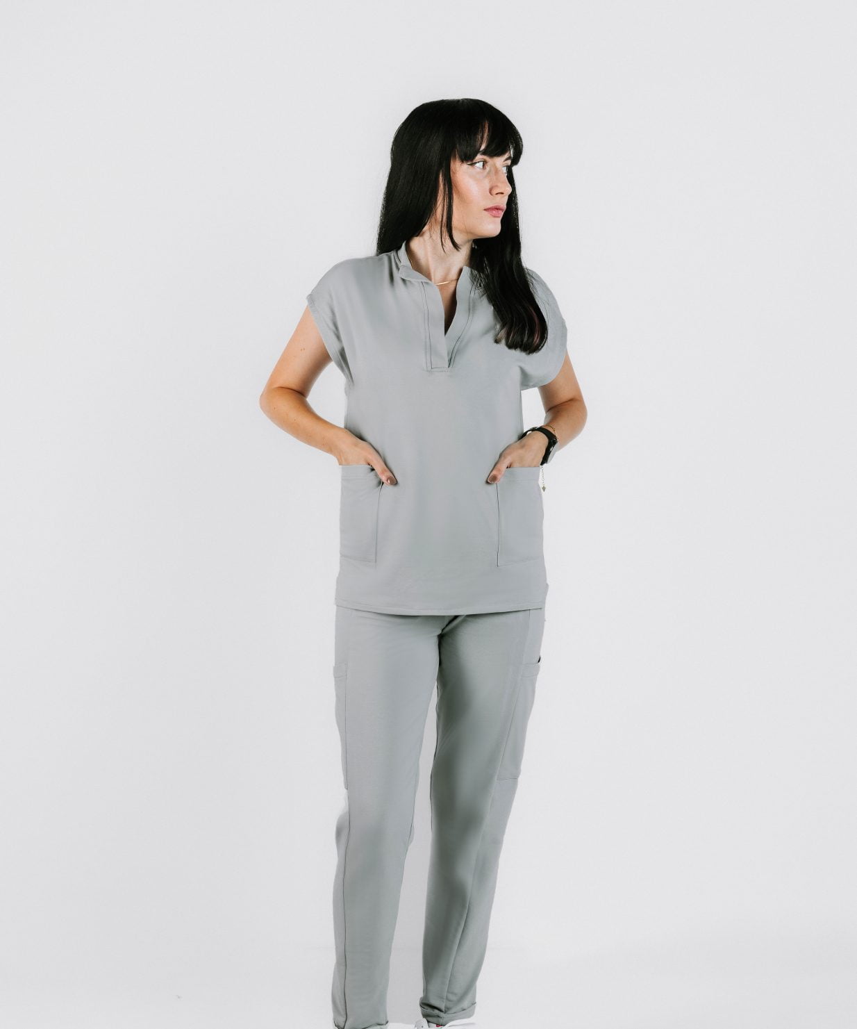 scrub medical gri costum medical bumbac gri3