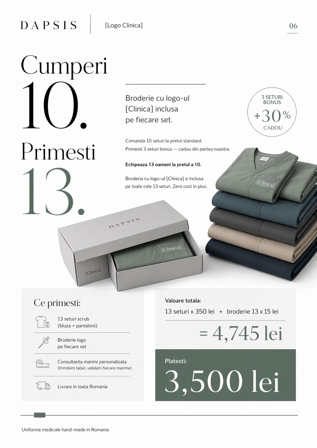 Oferta: cumperi 10 seturi, primesti 13, broderie inclusa